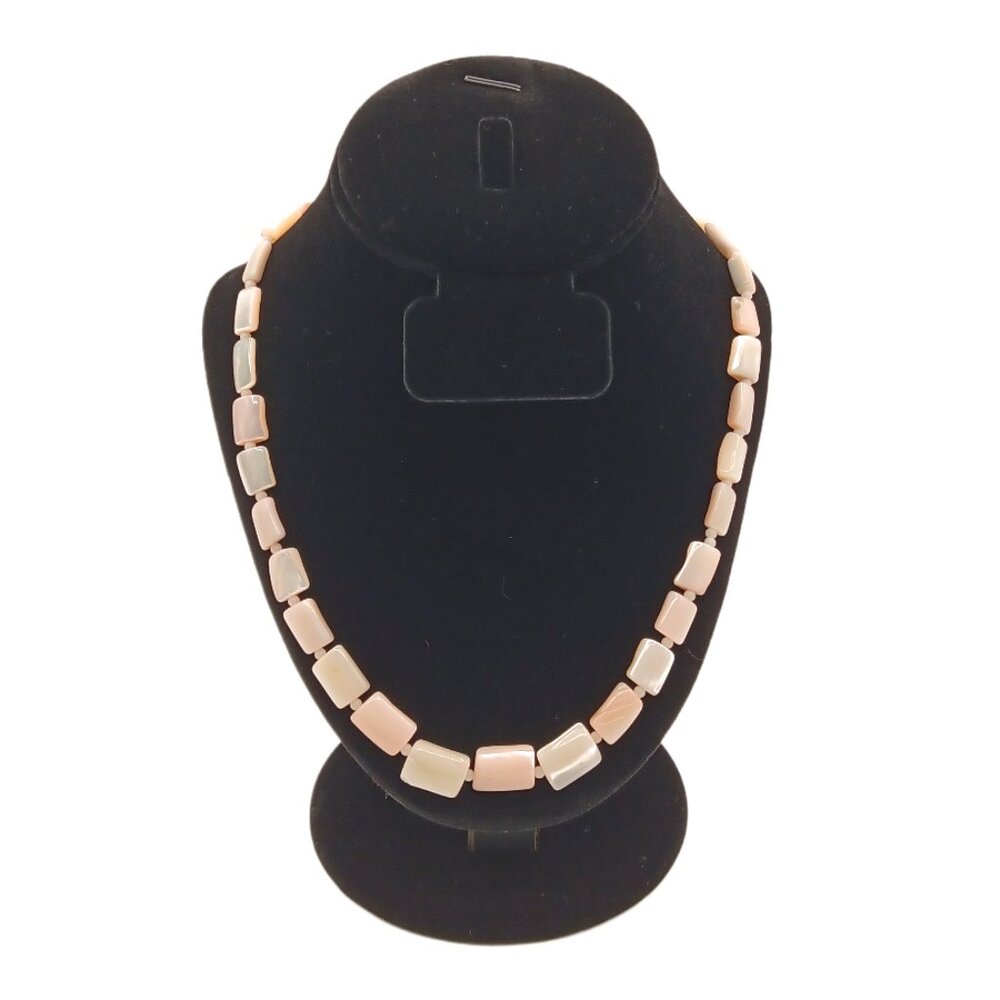 Pink Peruvian Opal Bead Necklace 21” Smooth Elegant Rectangle Iridescent Costume